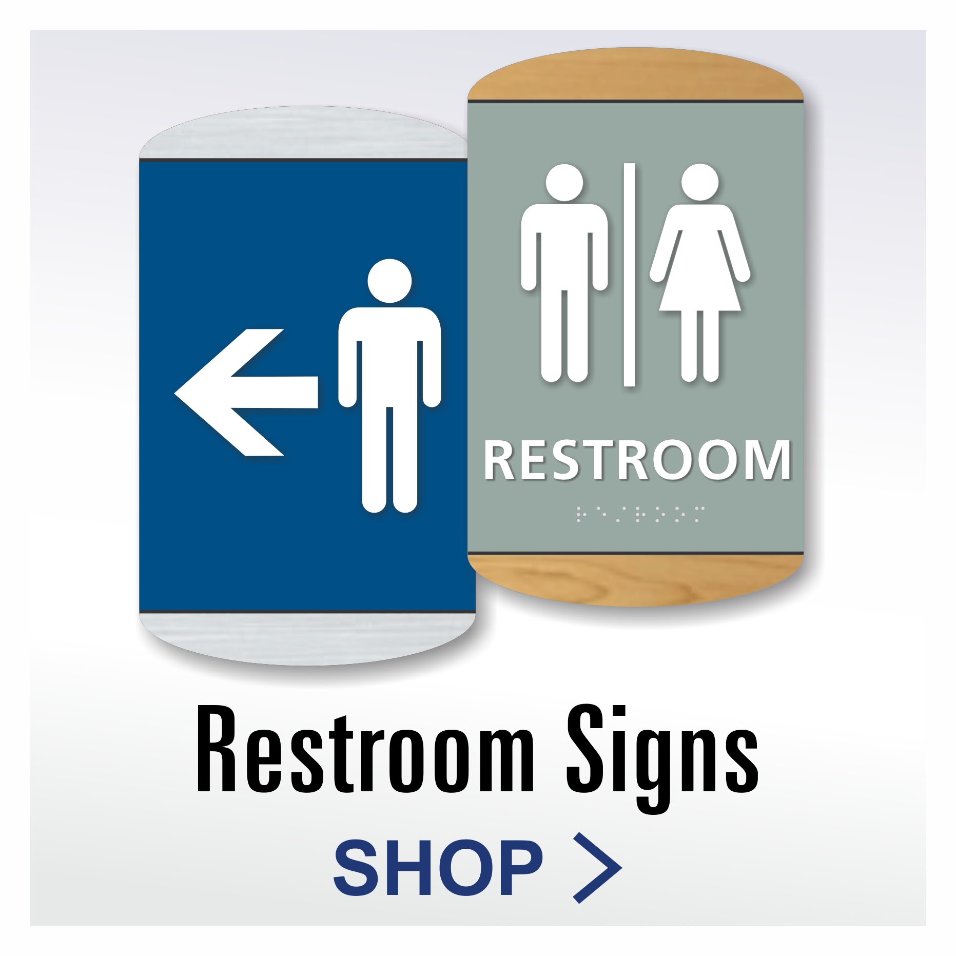 Wedge ADA restroom signs with layered construction and Grade 2 braille